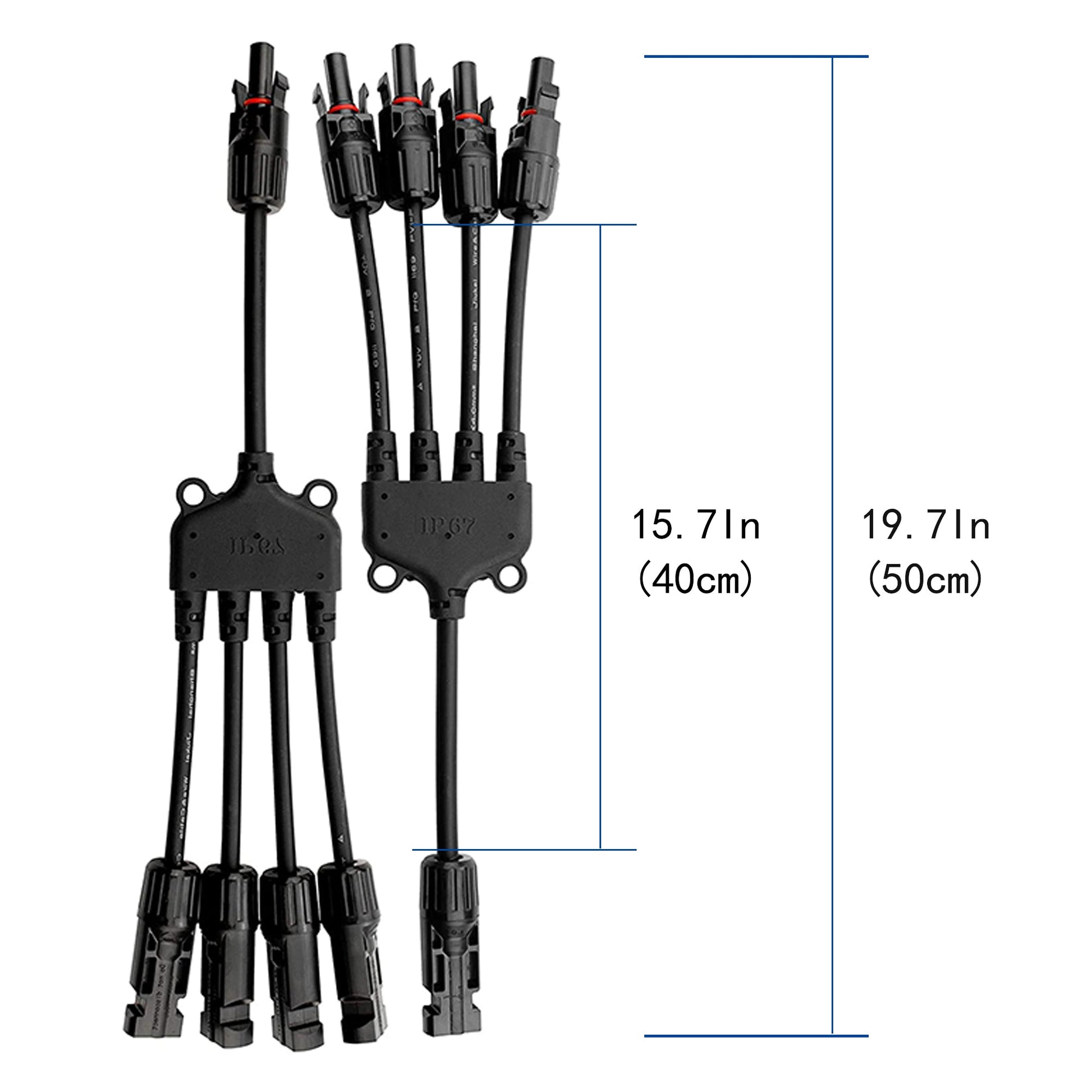 Black solar cable connectors with measurements