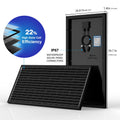 Solar panel with specifications including high solar cell efficiency and waterproof connectors