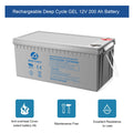 Rechargeable deep cycle GEL 12V 200 Ah battery with ACOPOWER branding