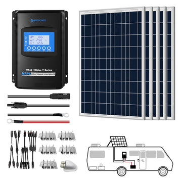 ACOPOWER 500W 12V  Polycrystalline Solar RV Kits with Solar panel system