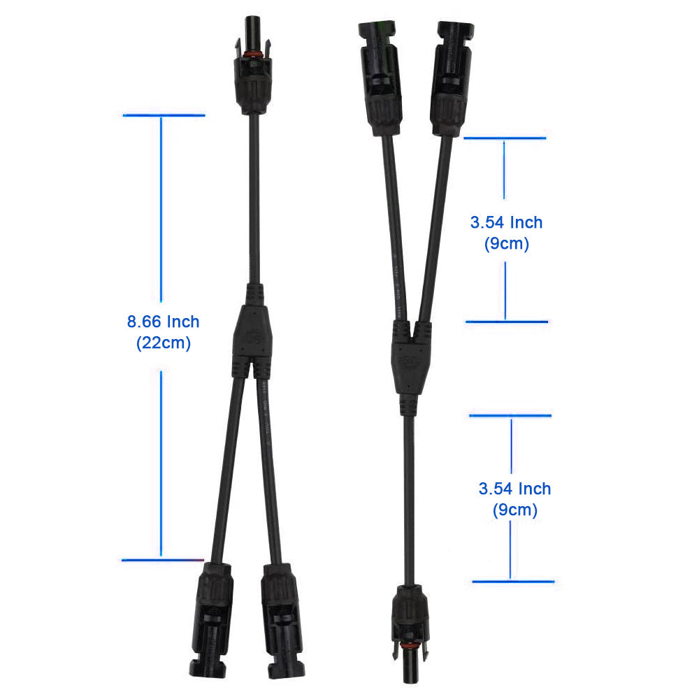 Black cables with connectors and measurements