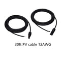 Two coiled black PV cables with connectors labeled 30ft PV cable 12AWG