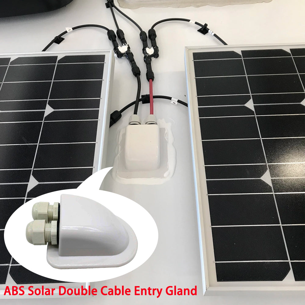 Solar panels with cables and an ABS solar double cable entry gland