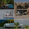 Collage of images with text labels on outdoor, vans, RVs trailers, marine, trucks and home settings